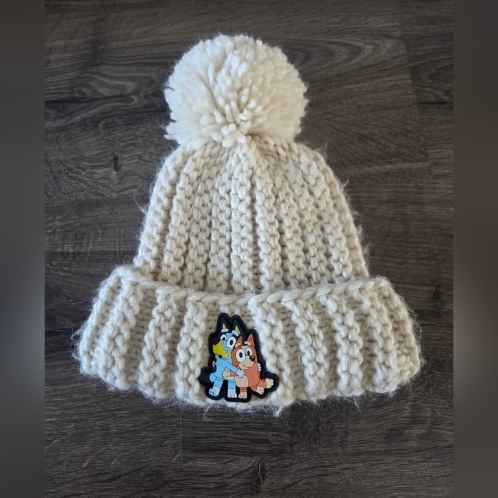 Kids Bluey Cream Knit Pom-Pom Beanie Hat